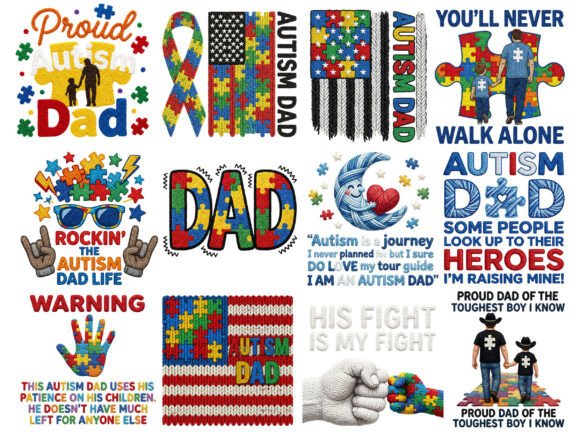 Autism Dad Puzzle Pieces T-Shirt PNG Pack