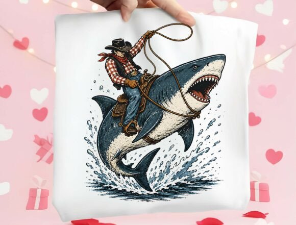 Cowboy Riding Shark PNG: Where Western Grit Meets Ocean Chaos