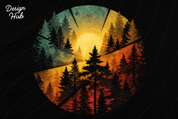 Timeless Forest Sunset: A Vintage PNG for Authentic Designs